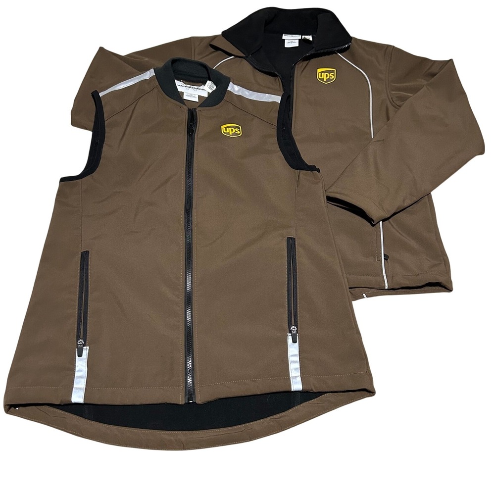 WearGuard UPS Jacket and Vest Set Mens Small Brown Reflective Softshell Uniform